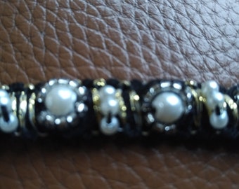 Thin French style black  trim with detail placed pearls