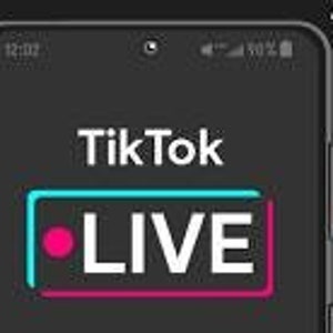 May include: A smartphone screen displaying the TikTok logo and the word "LIVE" in a red circle. The TikTok logo is also visible in the background.