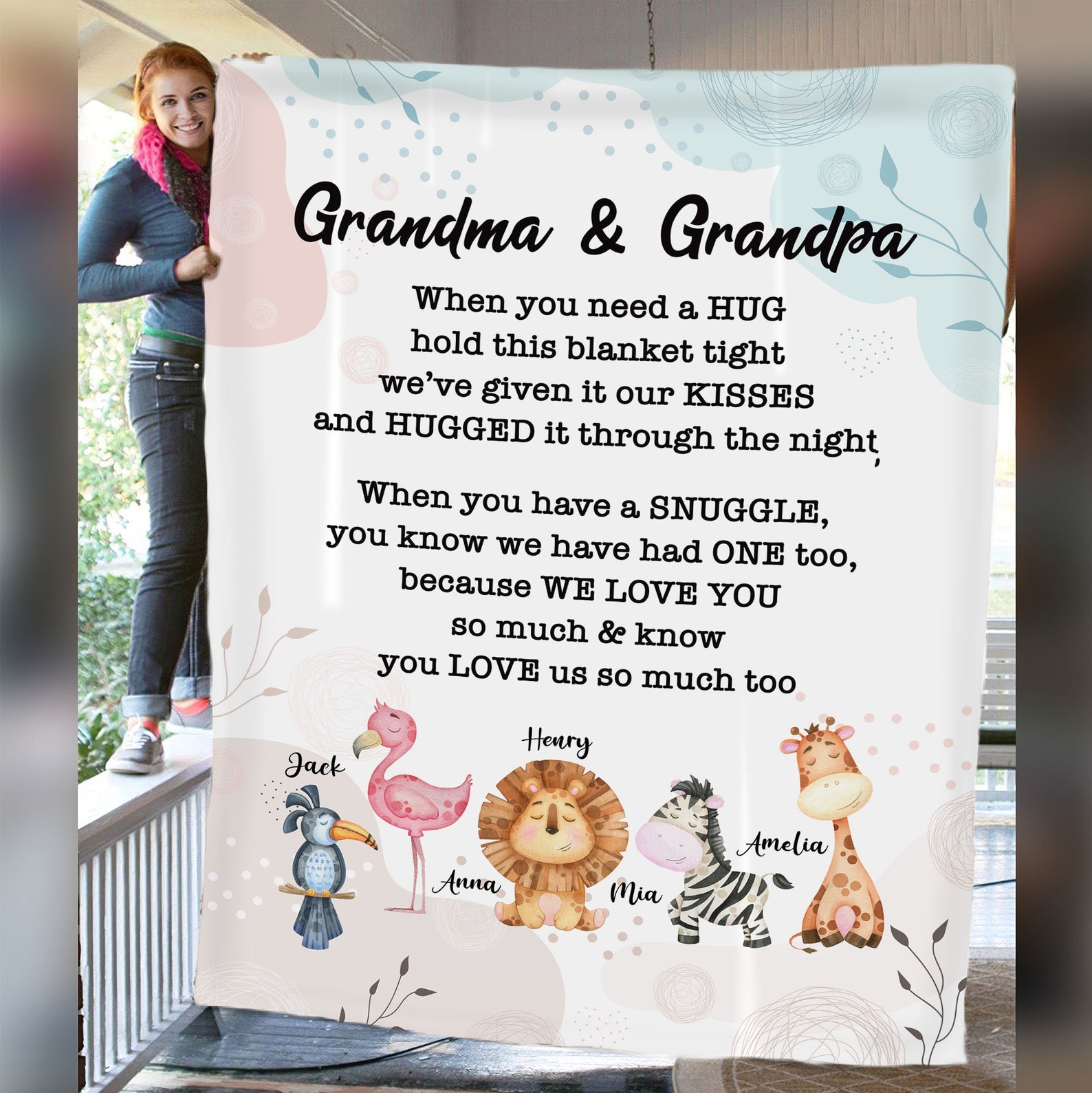 Personalized Grandma And Grandpa Blanket We Hug This Blanket Etsy