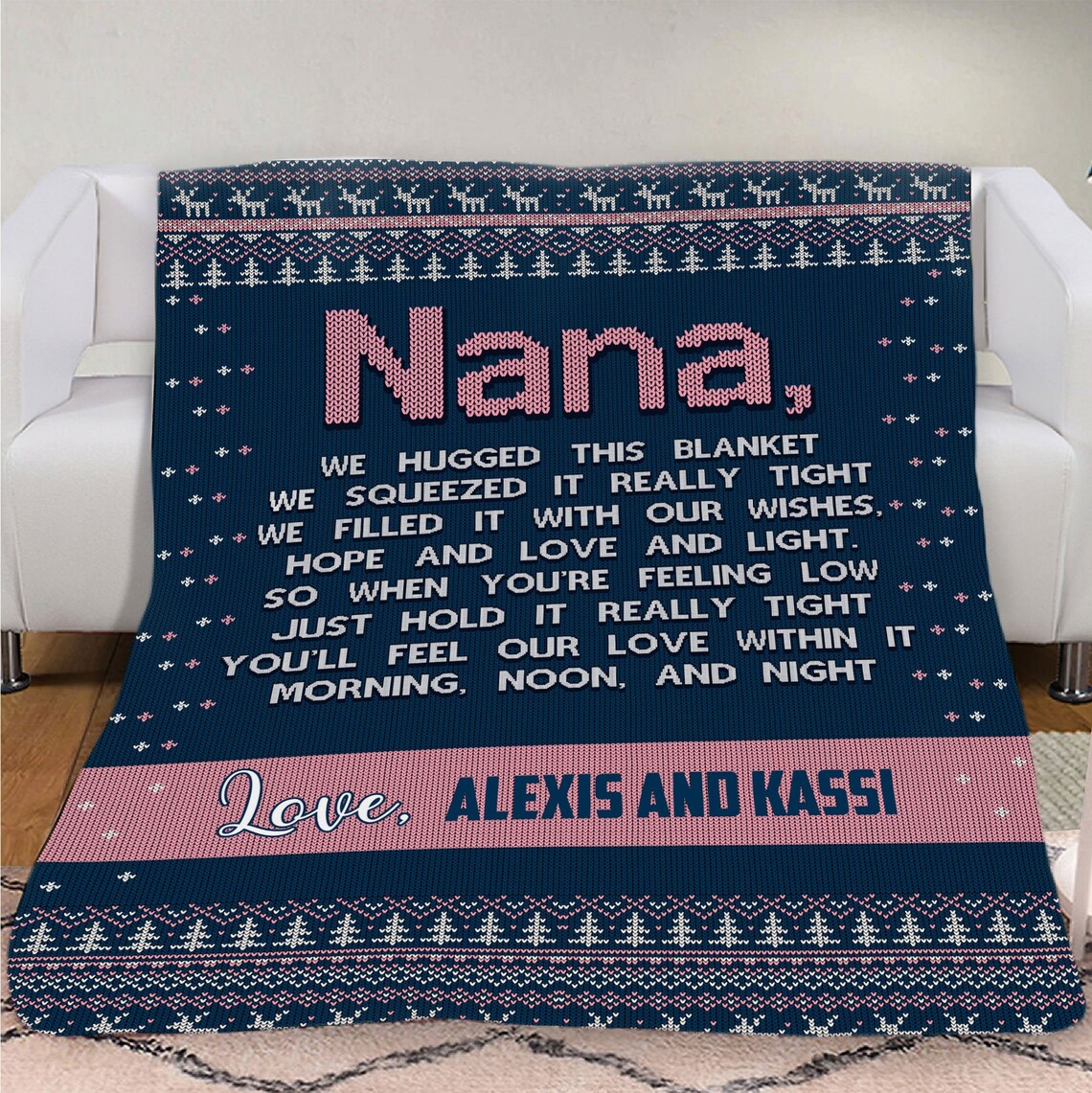 Nana Blue Personalized Blanket Gift From Grandkids Happy Etsy