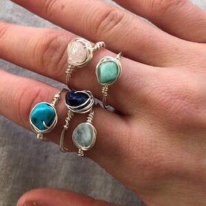 gemstone crystal wire rings - zodiac, healing, birthstone wire wrapped stone rings