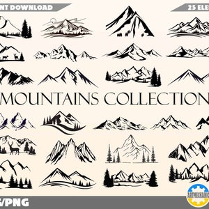 Mountains Bundle silhouette SVG,PNG files four your cricut,printing and cutting.Travel outdoor adventures SVG,Mountain camping svg.