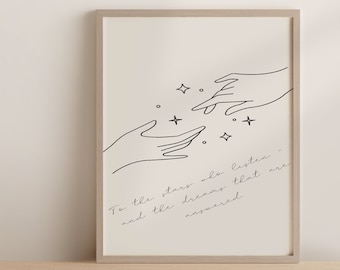 ACOMAF SJM Bookish Gift Quote Wall Art, A las estrellas que escuchan Print ACOTAR Series Night Court Print Line Art, Minimal Print, Gallery Wall