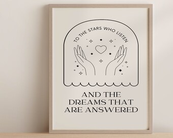 ACOMAF SJM Bookish Gift Quote Wall Art, A las estrellas que escuchan Print ACOTAR Series Night Court Print Line Art, Minimal Print, Gallery Wall