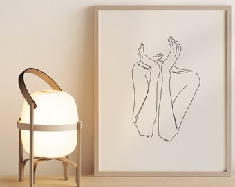 Boho Girl Art Print, Printable Art Coffee Print, Blogger Print, Hands Art Print, Abstract Coffee Art, Coffee Print, Line Print, Line Drawing