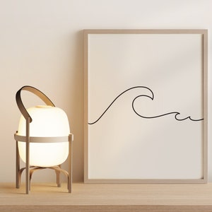 Wave Print, Fine Line Print, Digital Download, Minimal Printable, Wall Decor, Gift for Surfer, Go With The Flow Print, Ocean Print Minimal