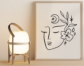 Printable Art. Line Drawing inspired by Matisse modern Poster. Minimalist Face artwork sketch Black and White Modern wall art. Line Art