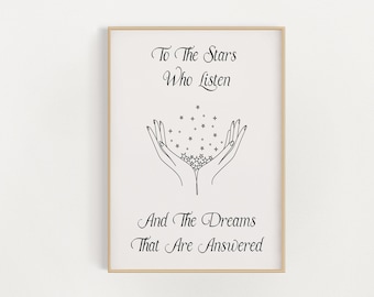 Arte de pared con cita de regalo de ACOMAF SJM Bookish, impresión de To The Stars Who Listen, serie ACOTAR, impresión de Night Court, arte lineal, impresión minimalista, pared de galería