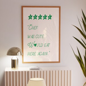 Trendy Wall Art Wall Decor Retro Aesthetic Kitchen Decor Cute Cooking Art Kitchen Wall Art Print Minimalist Heart Print Green Chef Art Print