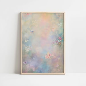Pastel Floral Butterfly Wall Art | Ethereal Watercolor Print for Feminine Room Decor | Soft Aesthetic Poster for Bedroom or Meditation Space