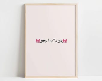 Cute Bow Aesthetic Wall Art | Minimalist Kawaii Emoji Poster | Pink Girly Room Decor | Whimsical Art Print for Bedroom or College Dorm