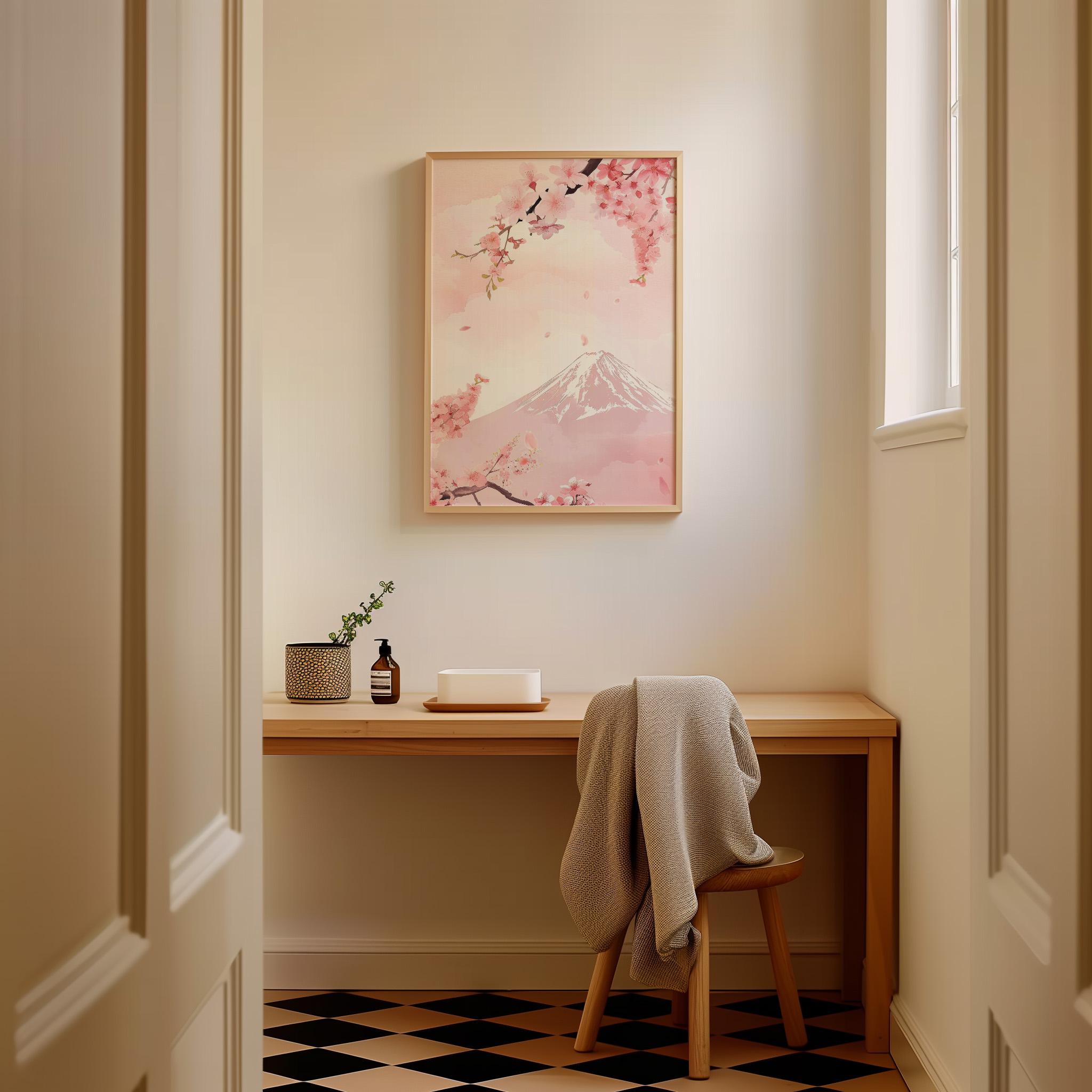Cherry Blossom Mount Fuji Art Print - Japanese Sakura Wall Art - Pastel ...