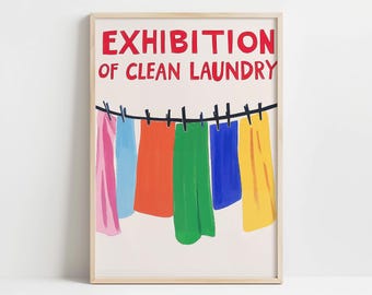 Exposition d'oeuvres d'art murales pour la lessive propre - Affiche amusante et colorée - Décoration d'intérieur ludique pour buanderies, oeuvres d'art minimalistes ou idées cadeaux uniques