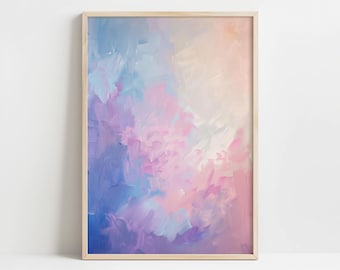 Pastel Abstract Painting - Soft Blue Pink Clouds Art Print - Dreamy Impressionist Wall Decor - Modern Art Print - Calming Pastel Wall Art