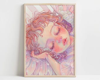 Dreamy Angel Baby Wall Art - Pastel Serene Printable Artwork - Nursery Decor - Whimsical Heavenly Sleep Design for Kids’ Room or Baby Shower