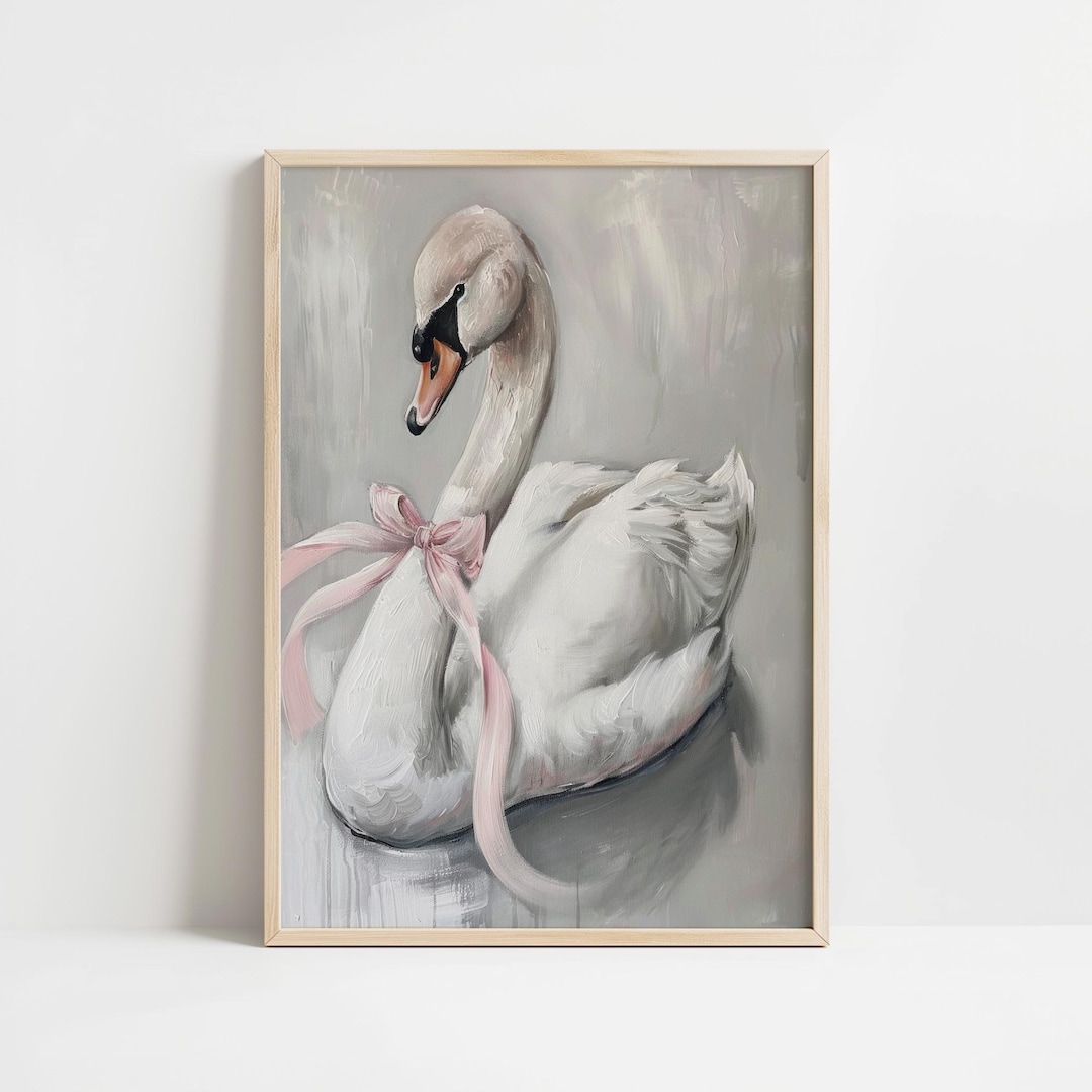 Swan Ribbon Elegant Swan Pink Ribbon - Classic Swan Art - Graceful Bird Decor ...