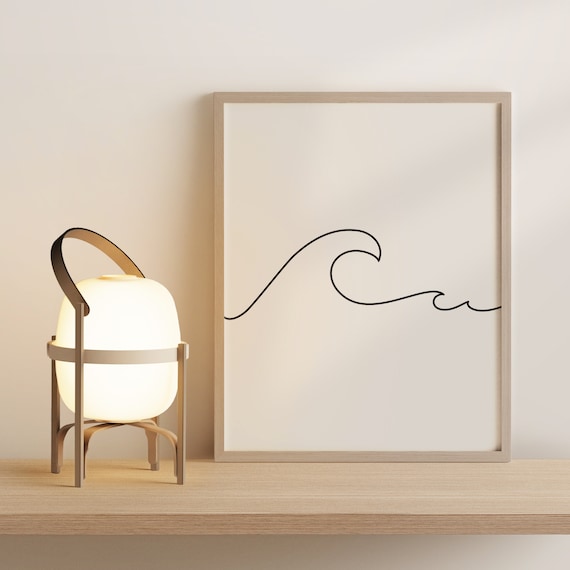 Wave Print, Fine Line Print, Digital Download, Minimal Printable, Wall Decor, Gift for Surfer, Go With The Flow Print, Ocean Print Minimal