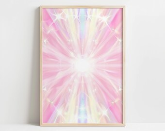 Radiant Pink Starburst Wall Art - Pastel Sparkle Light Aesthetic - Whimsical Decor for Kids Room, Nursery, or Dreamy Spaces - Valentine's