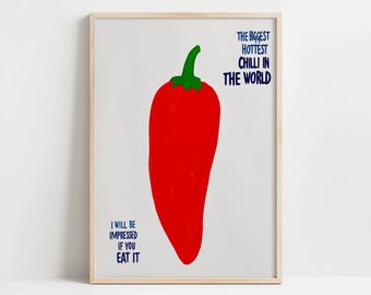 Hot Pepper Wall Art - Fun Red Chili Print for Kitchen Decor - Quirky Food Art for Dining Rooms, Spicy Lovers, and Culinary Enthusiasts