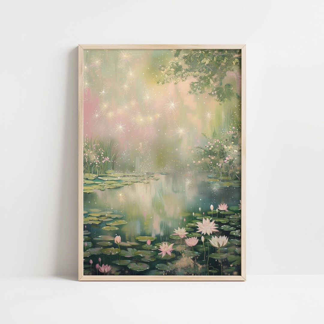 Water Lily Pond Art - Enchanted Garden Decor - Serene Nature Landscape ...