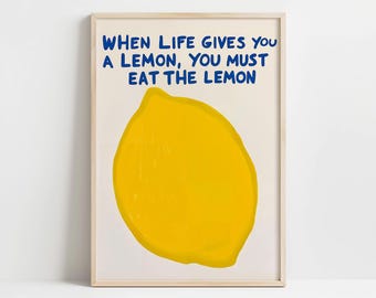 Eat the Lemon Wall Art - Bold Yellow Fruit Poster - Funny and Playful Kitchen Decor for Dining Room, Home, or Unique Gift Ideas
