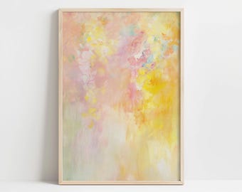 Soft Pastel Abstract Art Print - Dreamy Yellow and Pink Floral Painting - Ethereal Home Decor - Abstract Wall Art for Bedroom - Valentine's