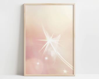 Soft Pink Sparkle Art - Ethereal Star Burst Wall Decor - Dreamy Pastel Glow - Shimmering Abstract Art - Light Airy Room Decor Elegant Print