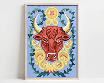 Taurus Zodiac Sign Wall Art - Printable Astrology Constellation Poster - Boho Digital Download - Taurus Home Decor - Unique Birthday Gift