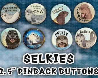 Botones con alfiler de 1,5 pulgadas de la raza Selkie Seal-Folk (8 unidades)