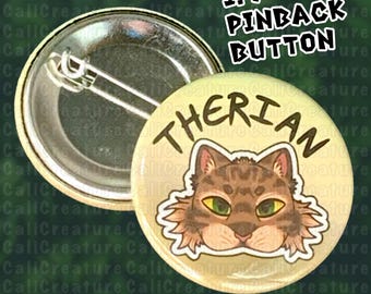 Botón con broche de 1,5" con máscara de gato theriano