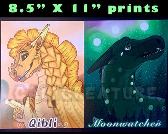 Wings of Fire - Qibli and Moonwatcher (8.5" X 11" Lightweight Cardstock Prints)