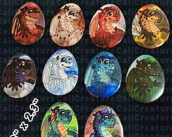 Botones de Dragonet con forma de huevo de Alas de Fuego (botones de pinback de 4,5 x 5,8 cm)