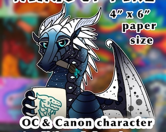 Dibujo personalizado — Hecho a medida — Personaje de dragón de Alas de Fuego dibujado a mano, 10 x 15 cm, papel Bristol, rotulador, busto