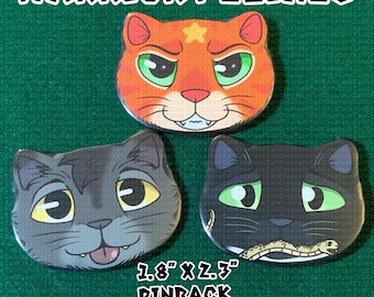 Guerreros Felinos: Trío Original (Botones con forma de cabeza de gato)