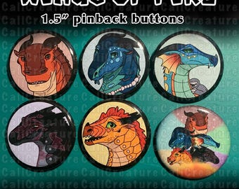 Wings of Fire Dragonets of Destiny: 1.5" Dragon Character Pinback Buttons