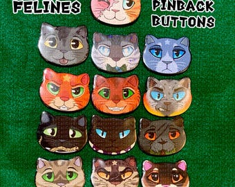 Warrior Felines: Cat Head Shape Pinback Buttons (Updated 7/29/26)
