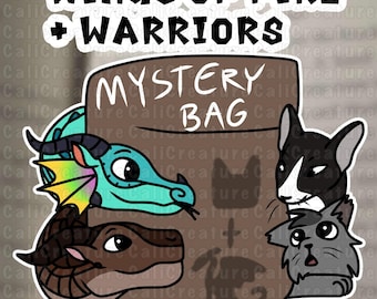 Bolsas sorpresa de Wings of Fire y Warrior Feline (Lea la descripción; pegatinas de vinilo, chapas, marcapáginas, láminas, etc.)