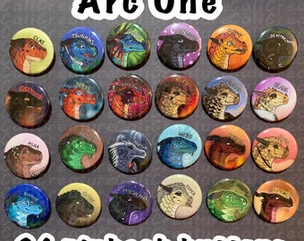 Personajes de Wings of Fire: Juego de botones Arc One de 3,8 cm (24 botones)
