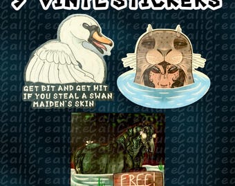 Mythische shapeshifters (Selkie, Swan Maiden, Kelpie) vinylstickers van 3 inch