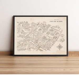 Mapa vintage de Austin, para impressão, mapa de Austin, Austin Texas, mapa retrô da cidade, decoração de parede vintage, impressão de Austin, pôster da cidade, download digital