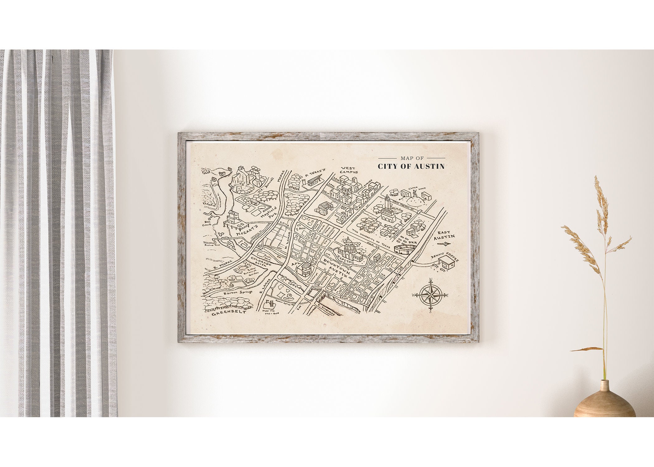 Austin Vintage Map, Printable, Map of Austin, Austin Texas, Retro City ...