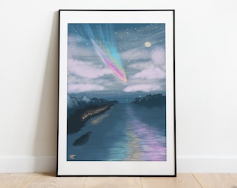 Your Name Comet, Printable, Your Name Anime, Fantasy Wall Art, Digital Painting, Ocean Print, Kimi no na wa, Your Name, Digital Download