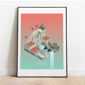 Geometric Rome, Printable, Monument Valley Game, Minimalist Art Print, Geometric Wall Decor, City Poster, Graphic Design, Digital Download