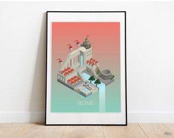 Geometric Rome, Printable, Monument Valley Game, Minimalist Art Print, Geometric Wall Decor, City Poster, Graphic Design, Digital Download
