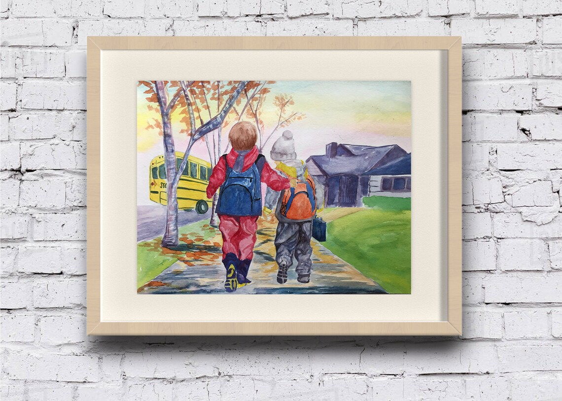 Bus to School Painting Printable Kids Room Decor Childrens Etsy