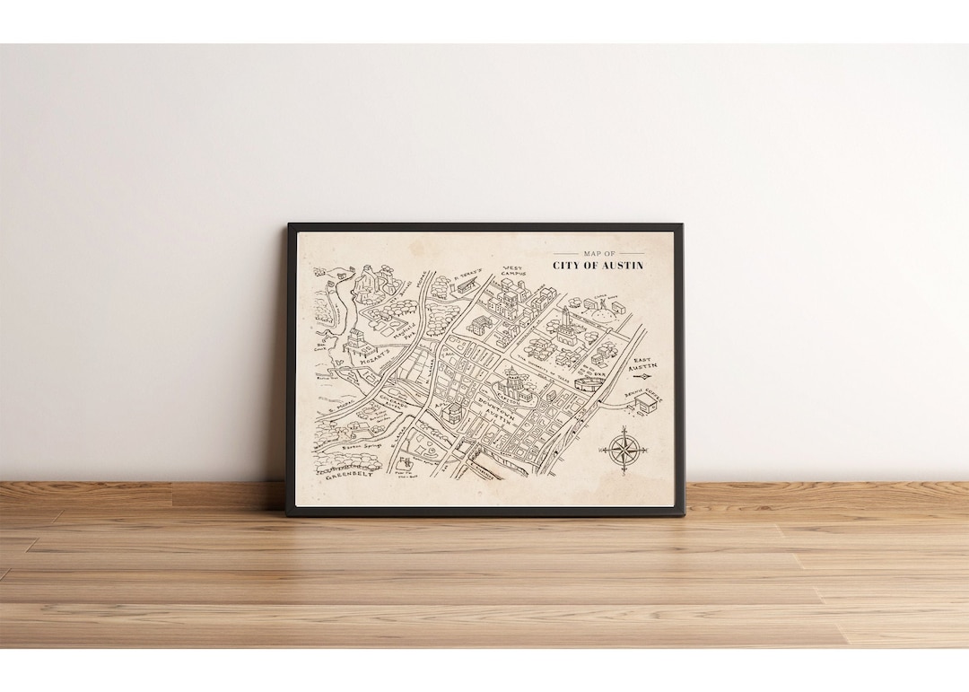Austin Vintage Map, Printable, Map of Austin, Austin Texas, Retro City ...