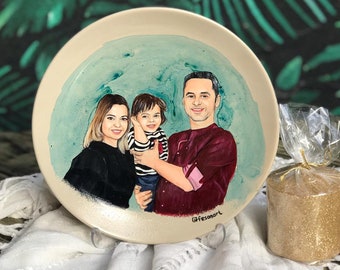 Custom Portrait from Photo on Porcelain Plate Christmas | Grandma | Digital | Family | Grandpa | Gag Gift | Memorial | Renaissance | Sketch