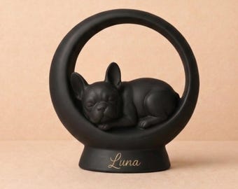Gepersonaliseerde hondenurn voor as, crematie-urn Franse Bulldog, maanhond herdenkingsurn, huisdier verlies cadeau, keramisch hondenmonument, Frenchie-urn