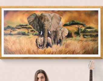 Elephants Oil Painting 19,68' X 27,55' | Original Wall Art | Home Décor | Wall Décor