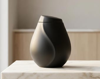 Urna funerária em cerâmica preta fosca, modelo moderno para adultos.
